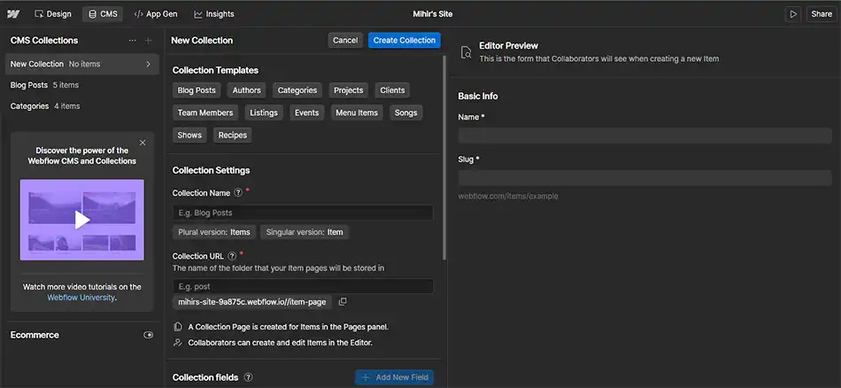 Create Webflow Collection for Products