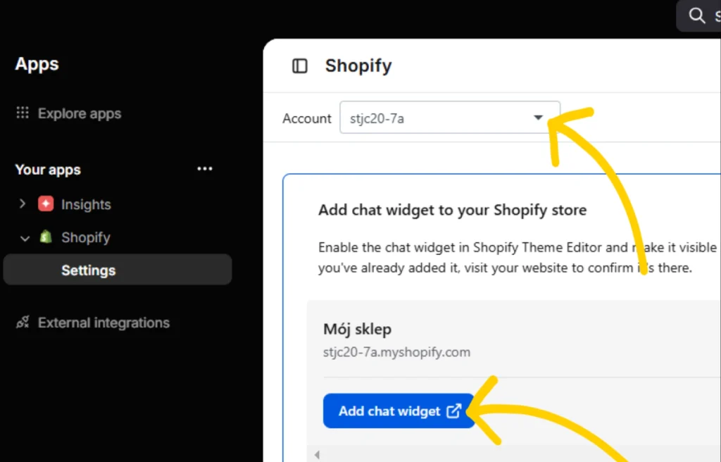 Select your store from the drop-down menu at the top of the page and click ‘Settings’