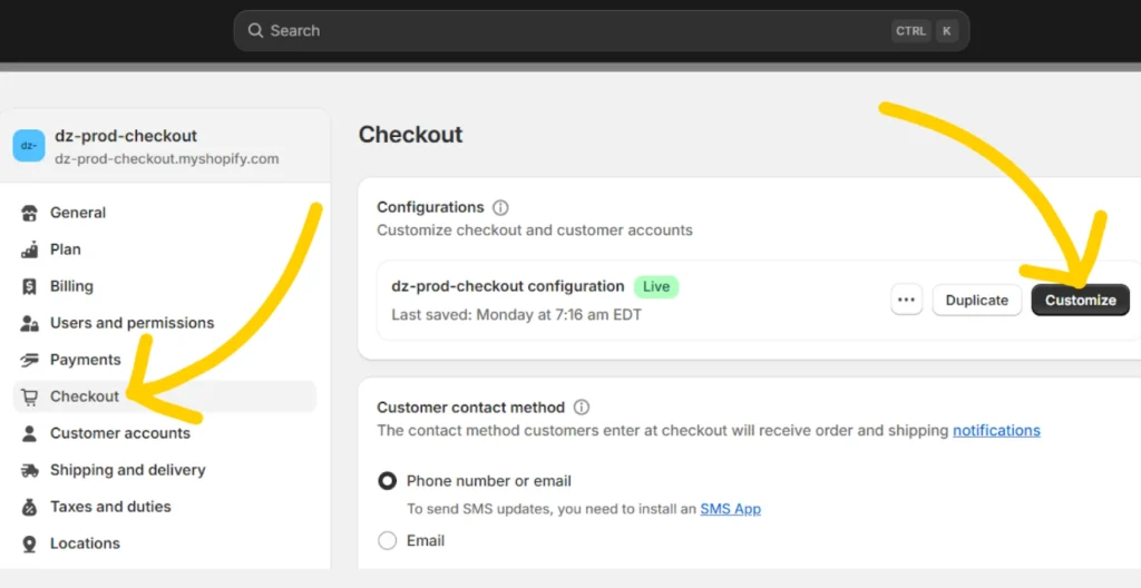 click on ‘Customize’