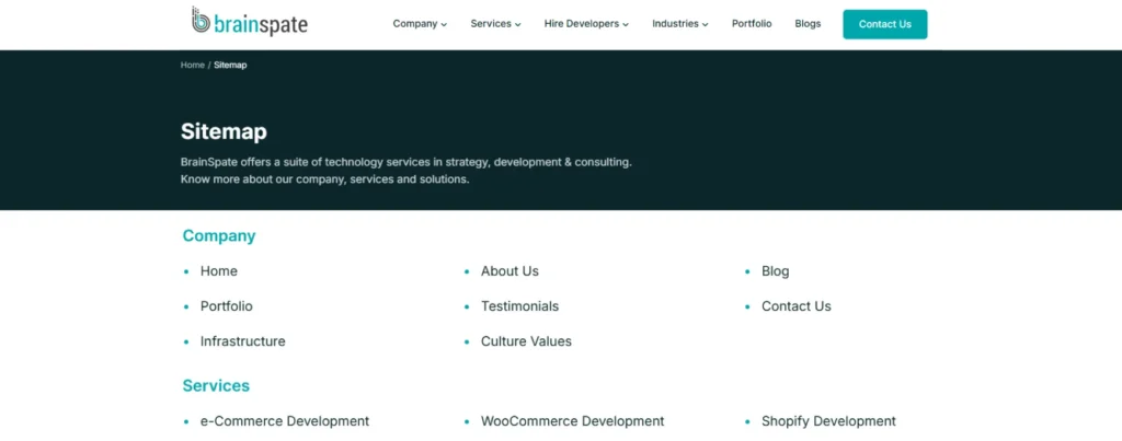 Brainspate Sitmap HTML