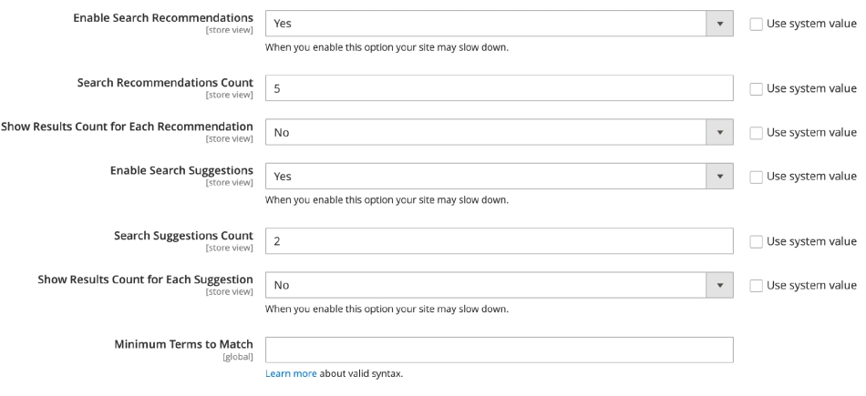 Enable Search Recommendations