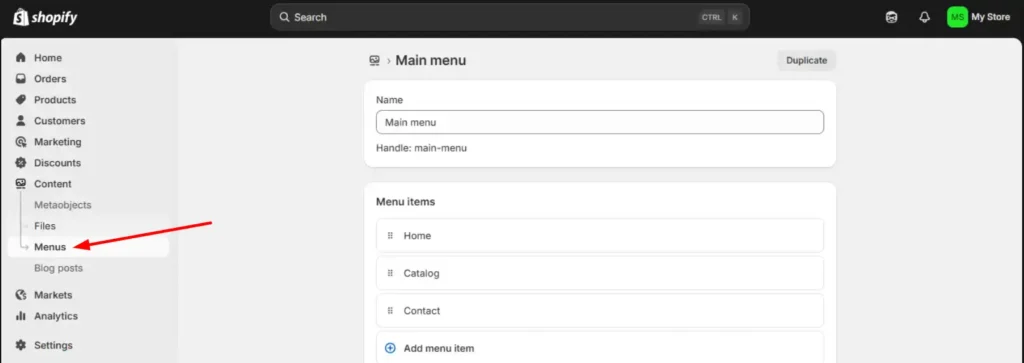 navigation menu